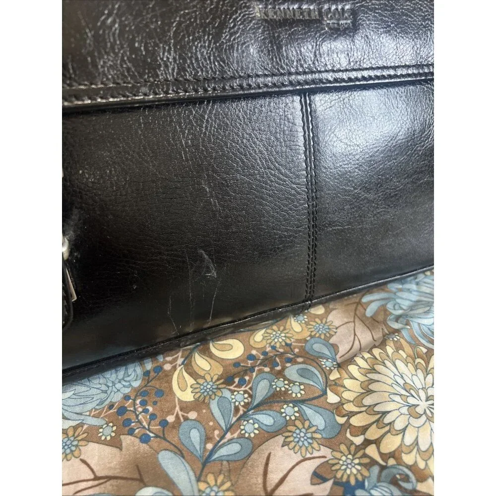 Kenneth Cole Black Leather Laptop Messenger Briefcase Bag